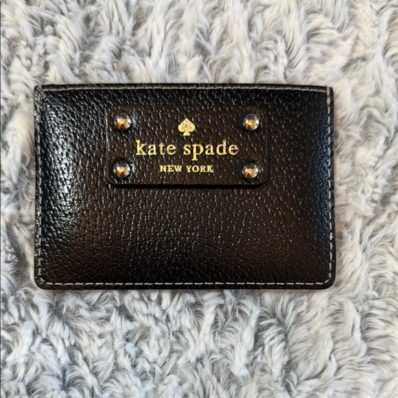 kate spade Accessories - Kate Spade Black Leather Card Holder with Gold Accents polka dot interior